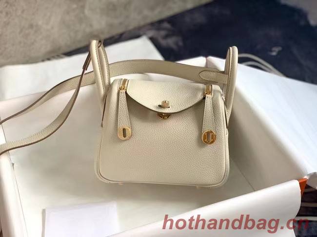 Hermes mini Lindy Original Togo Leather Bag OLD19 Pearl White