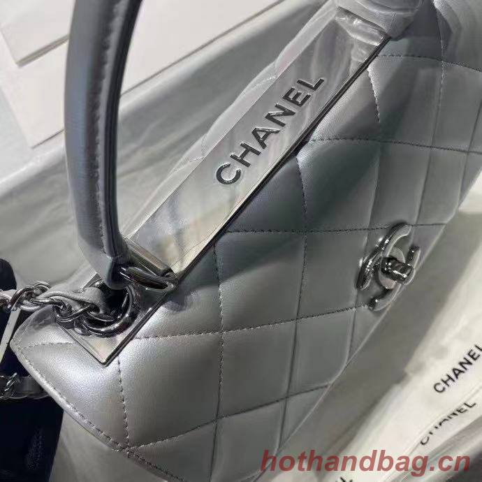 Chanel flap bag with top handle AS2215 Silver