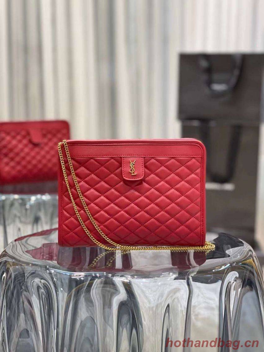 Yves Saint Laurent VICTOIRE BABY CLUTCH IN LEATHER Y357361 red