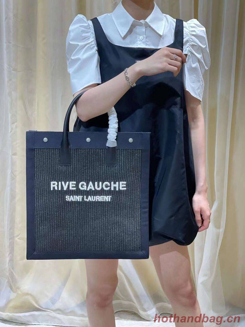 Yves Saint Laurent RIVE GAUCHE N/S SHOPPING BAG IN COTTON 9E1070 black