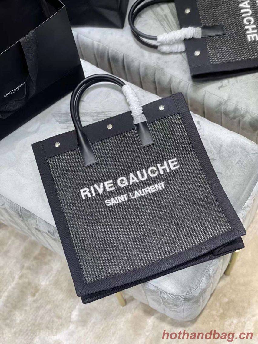 Yves Saint Laurent RIVE GAUCHE N/S SHOPPING BAG IN COTTON 9E1070 black