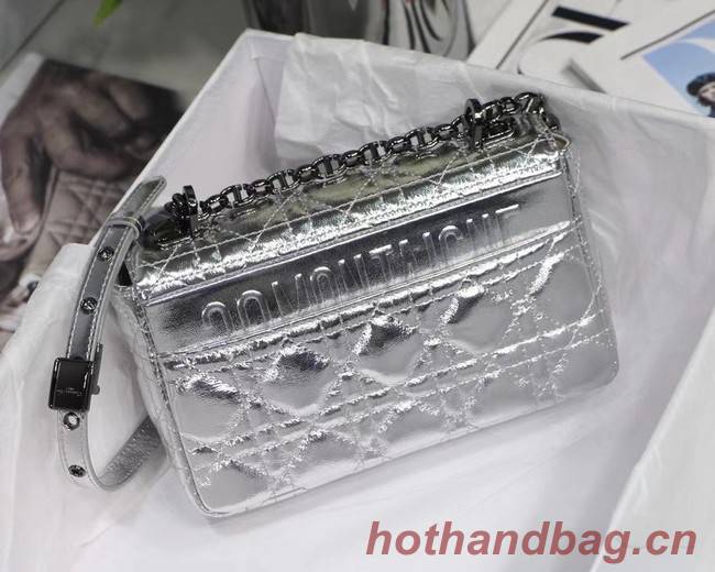 SMALL DIOR CARO BAG Silver-Tone Dior Spatial Crinkled Metallic Calfskin M9241B