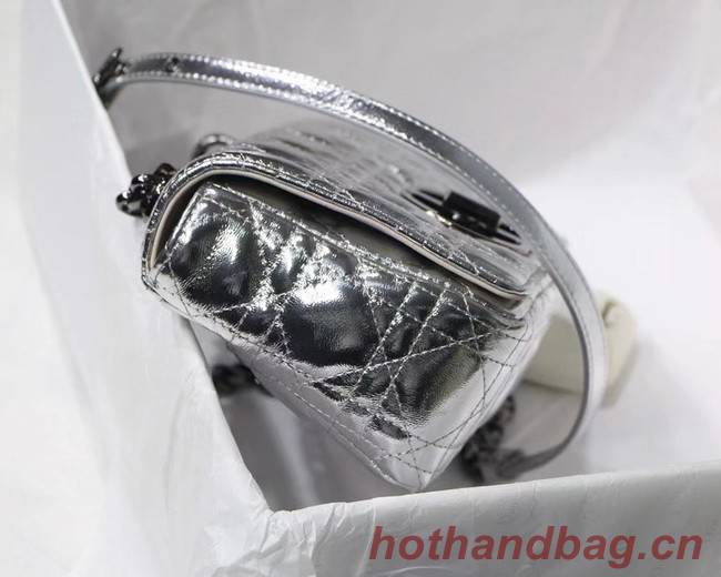 SMALL DIOR CARO BAG Silver-Tone Dior Spatial Crinkled Metallic Calfskin M9241B