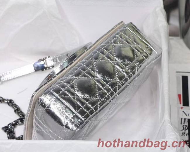 SMALL DIOR CARO BAG Silver-Tone Dior Spatial Crinkled Metallic Calfskin M9241B