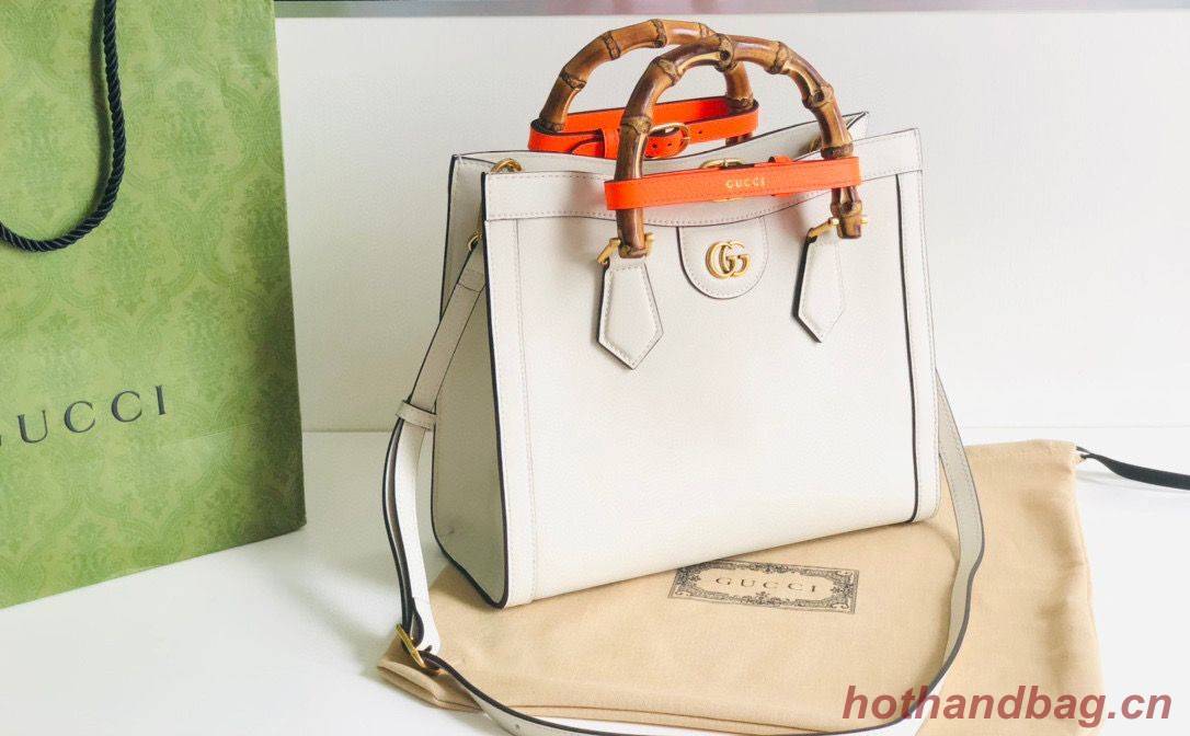 Gucci Diana GG Bamboo Top Handle Original Leather Bag 660195 White