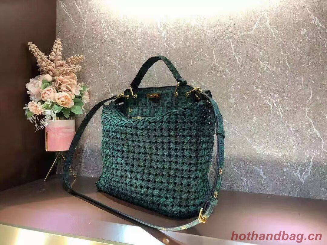 Fendi PEEKABOO X-LITE LARGE green cotton bag 8BN304A