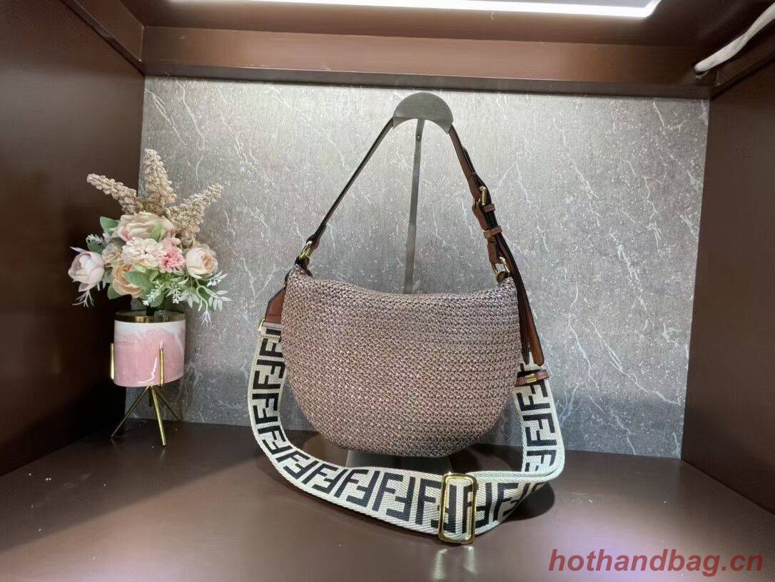 FENDI SMALL CROISSANT Woven straw bag 8BR790AFG brown