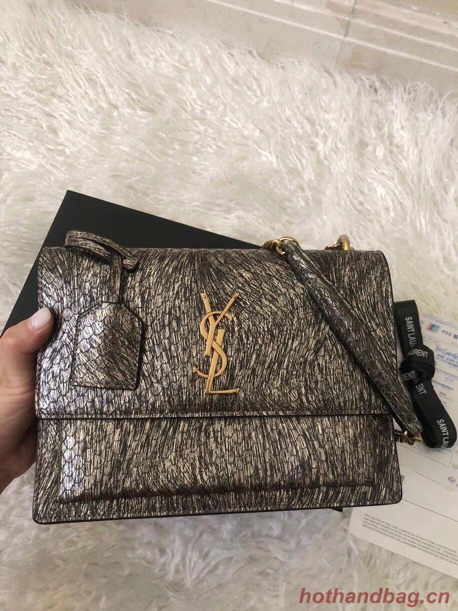 Yves Saint Laurent SUNSET SMALL CHAIN BAG IN SHINY SCALE-EMBOSSED LEATHER Y544296 grey