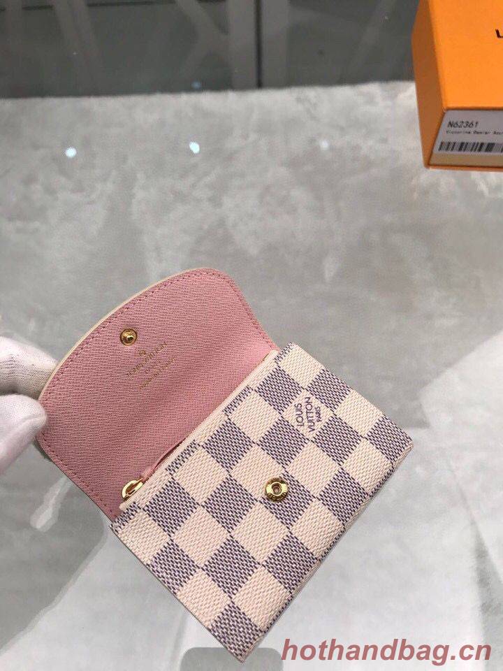 Louis Vuitton Damier Azur Canvas Rosalie Coin Purse Wallet N61276 Pink