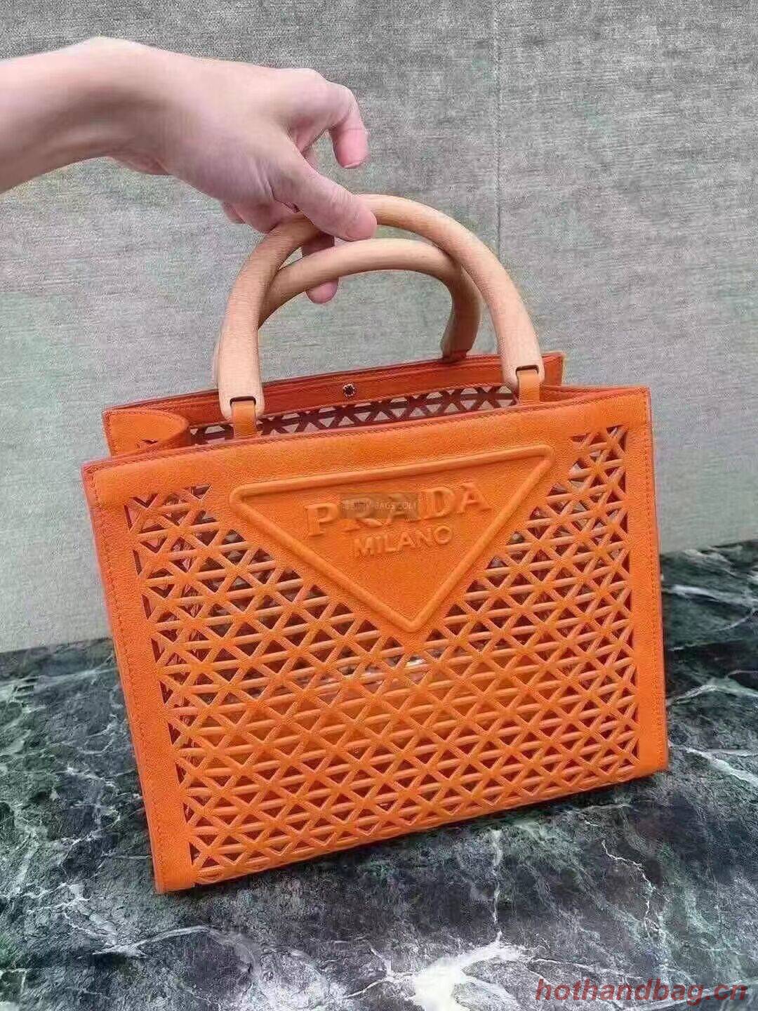 Prada leather tote bag 1AG405 orange