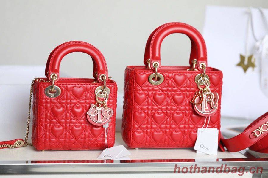 LADY DIOR MY ABCDIOR BAG Cannage Heart Original Lambskin Bag M0539O Red