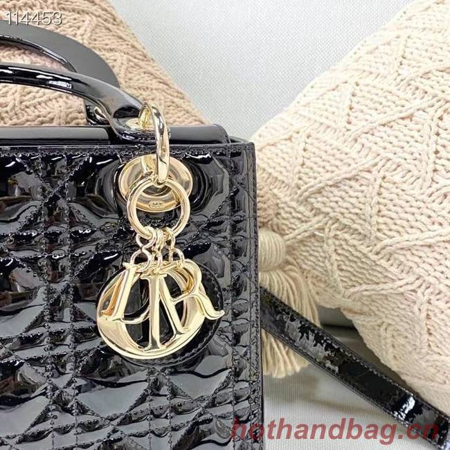 MEDIUM LADY DIOR BAG Black Patent Cannage Calfskin M0565OW