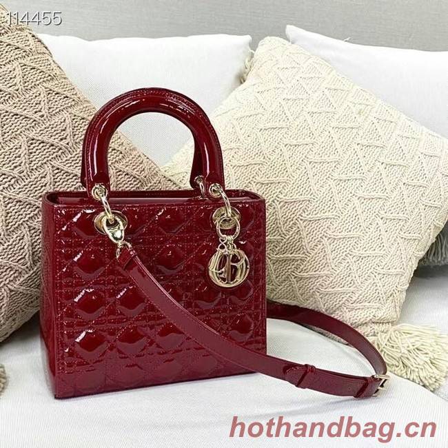 MEDIUM LADY DIOR BAG Cherry Red Patent Cannage Calfskin M0565OW