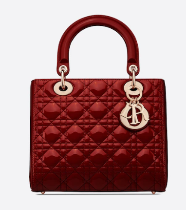 MEDIUM LADY DIOR BAG Cherry Red Patent Cannage Calfskin M0565OW