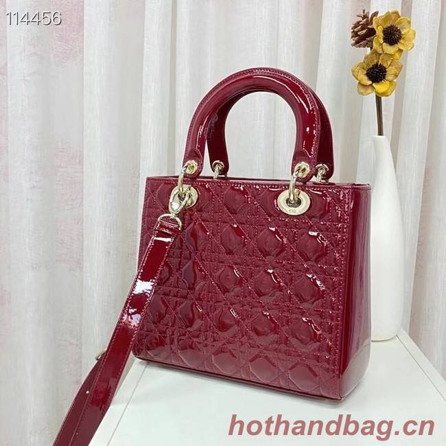 MEDIUM LADY DIOR BAG Cherry Red Patent Cannage Calfskin M0565OW