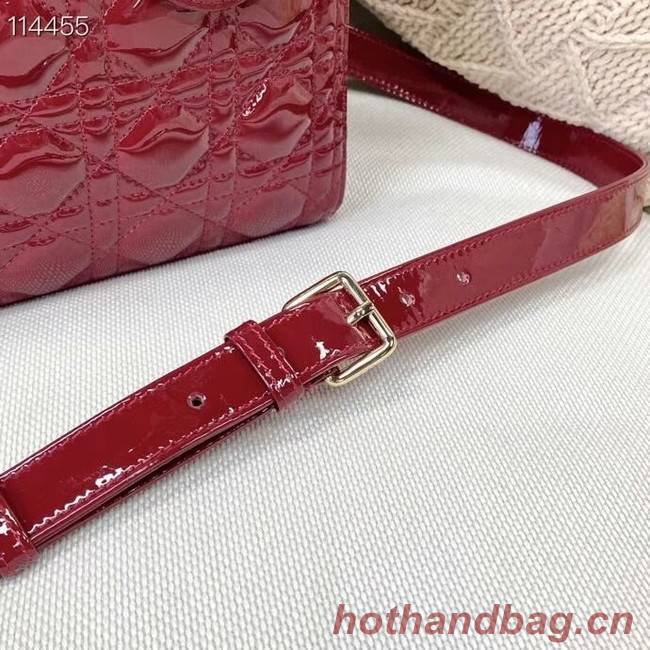 MEDIUM LADY DIOR BAG Cherry Red Patent Cannage Calfskin M0565OW