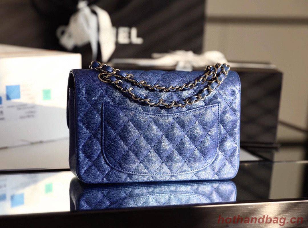 Chanel Small Classic Handbag Grained Calfskin Caviar & silver-Tone Metal A01113 Blue