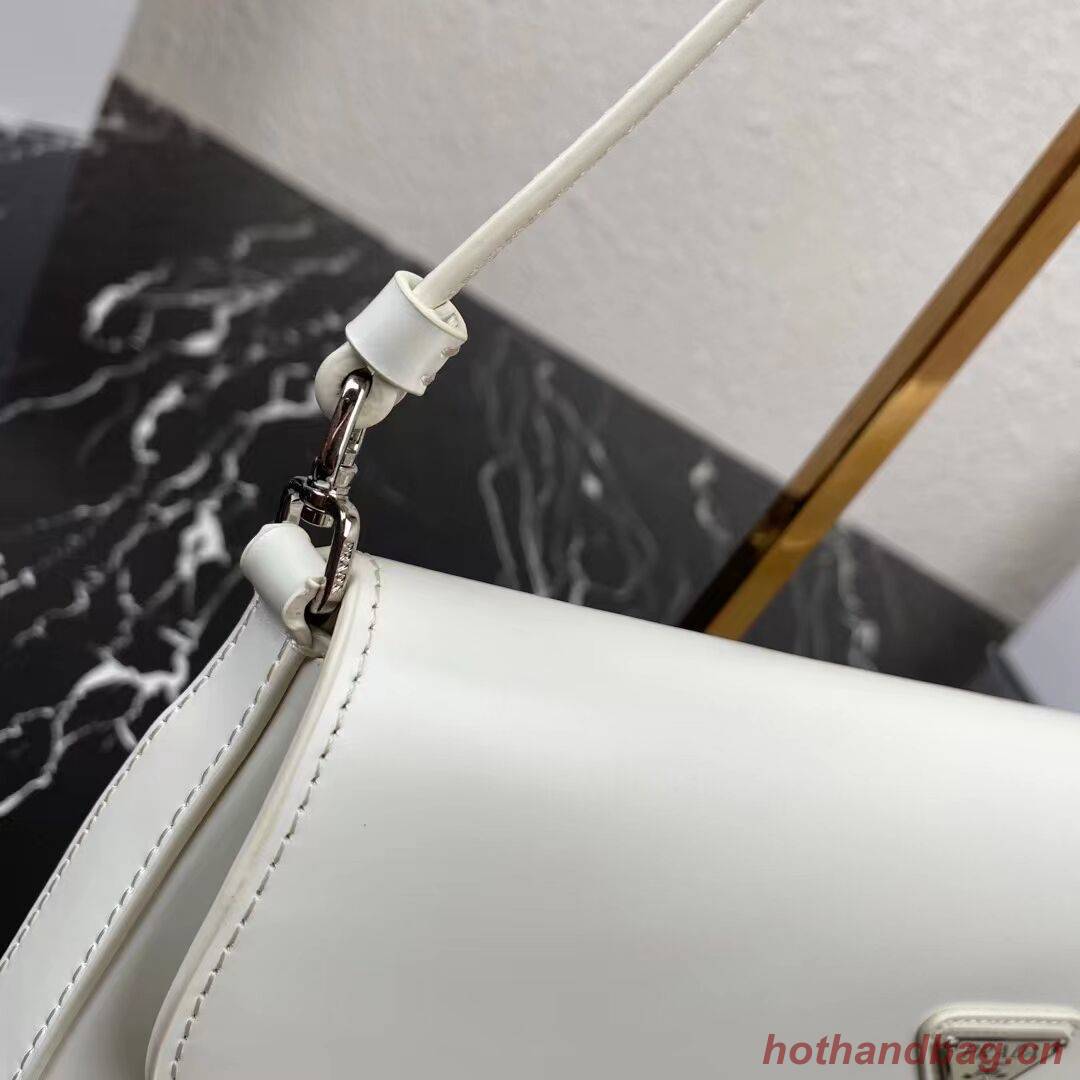 Prada Cleo brushed leather shoulder bag with flap 1BH276 white