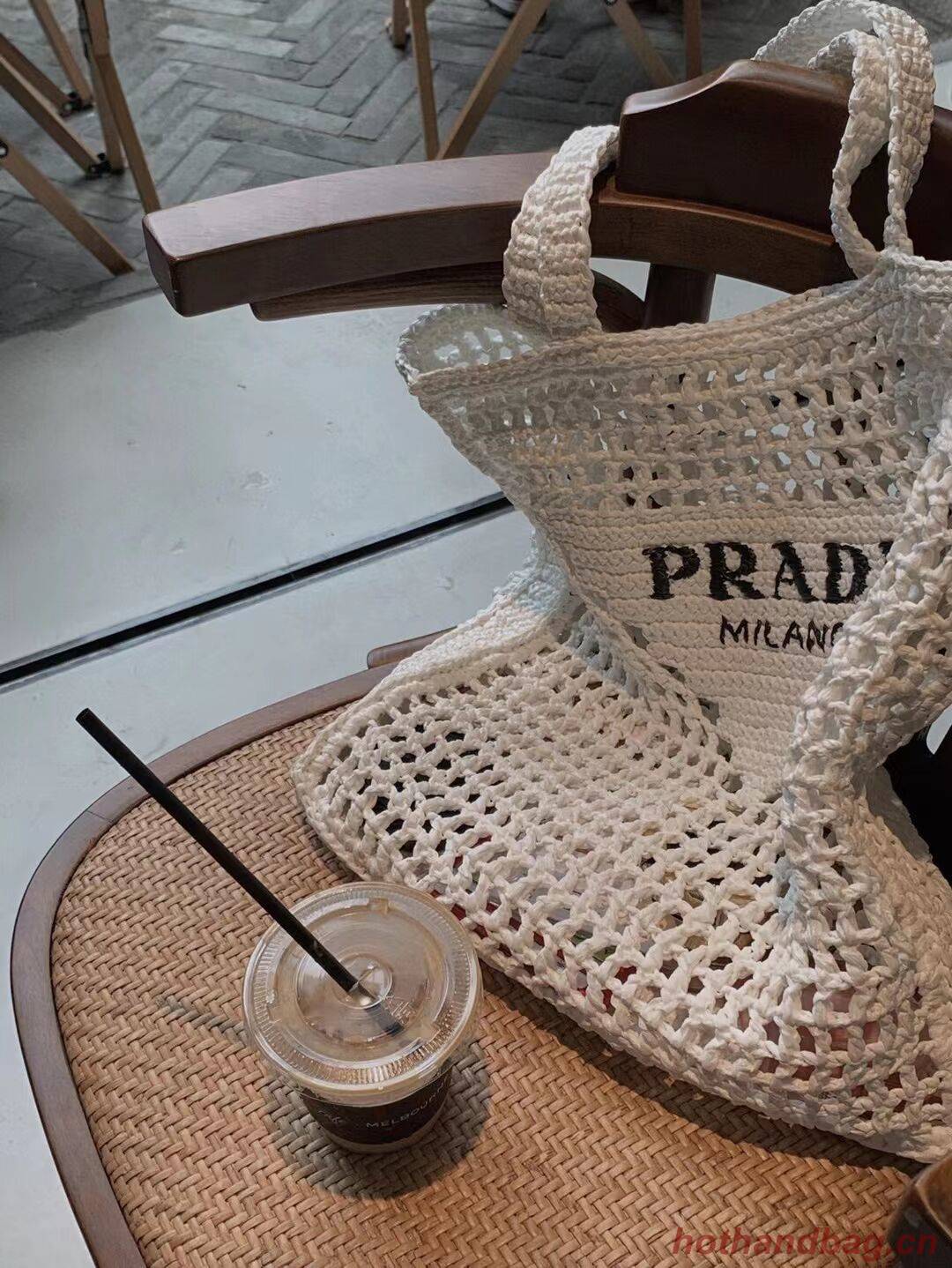 Prada Raffia tote bag 1CH393 white