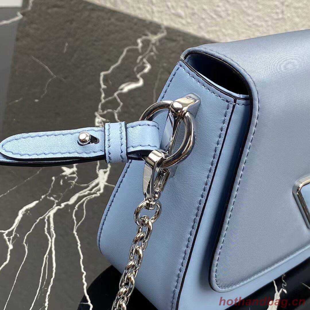 Prada Small brushed leather shoulder bag 1BA263 sky blue