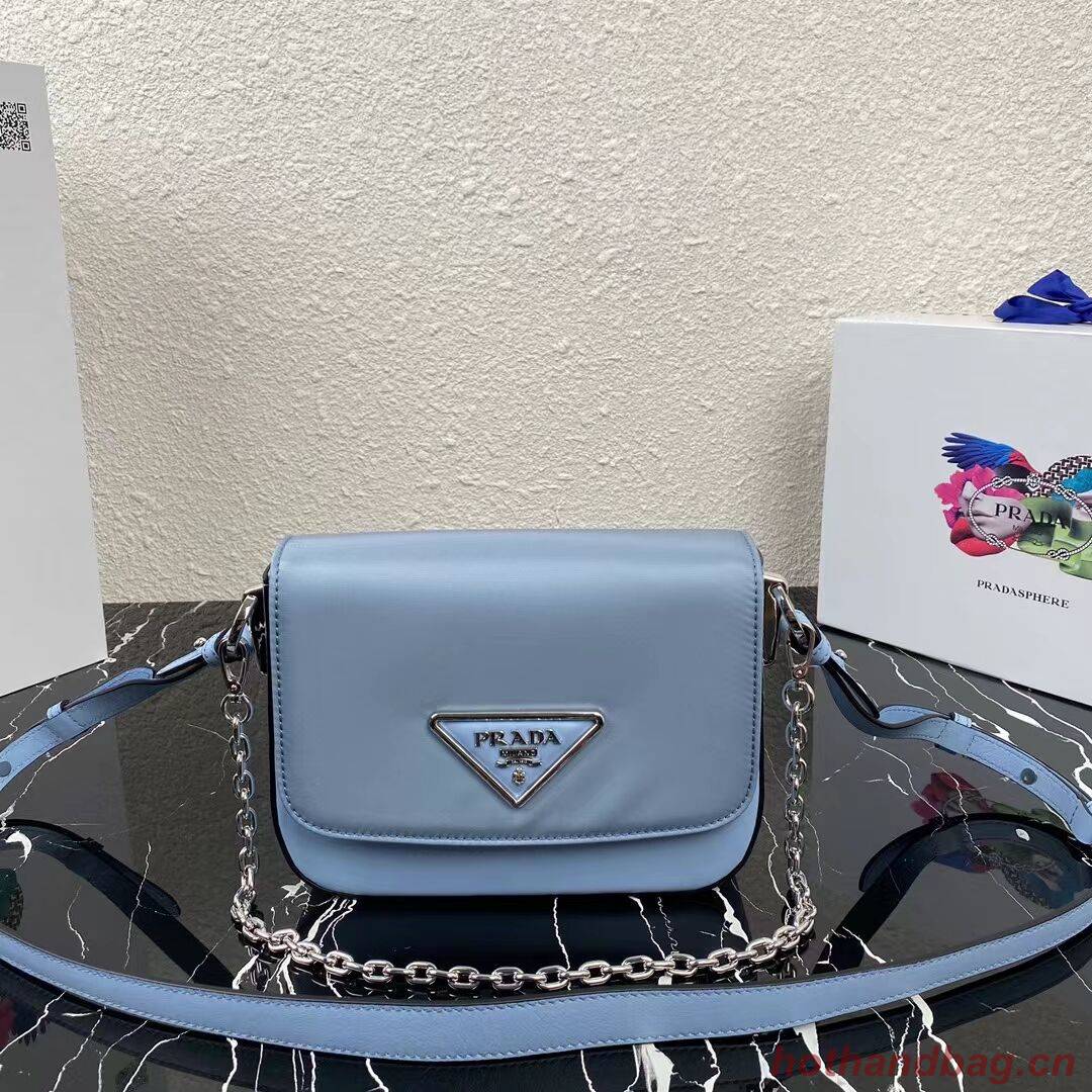 Prada Small brushed leather shoulder bag 1BA263 sky blue