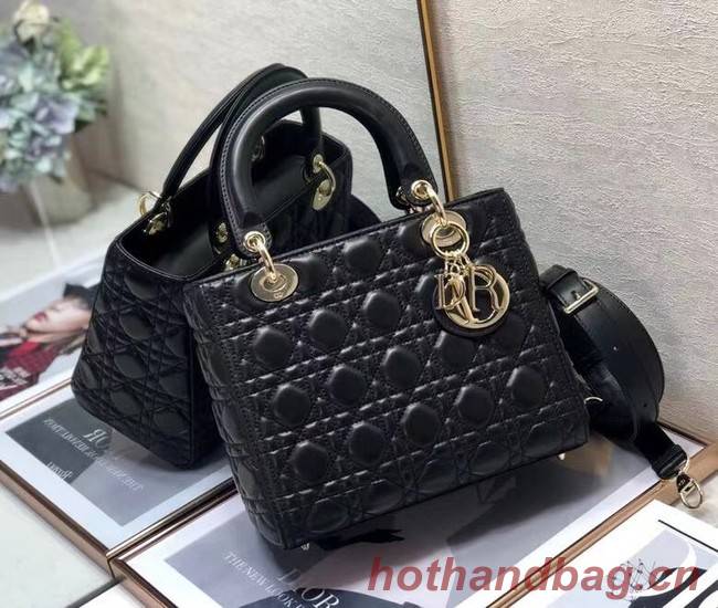 MEDIUM LADY DIOR BAG Black Cannage Lambskin M0565O