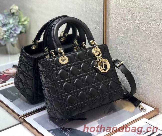 MEDIUM LADY DIOR BAG Black Cannage Lambskin M0565O