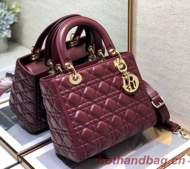 MEDIUM LADY DIOR BAG Cherry Red Cannage Lambskin M0565O