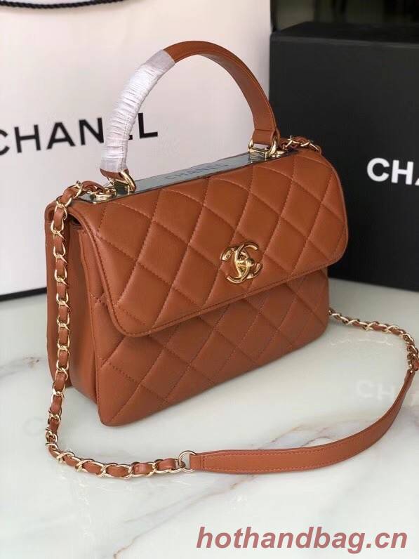 Chanel original lambskin top handle flap bag AS92236 brown&Gold-Tone Metal