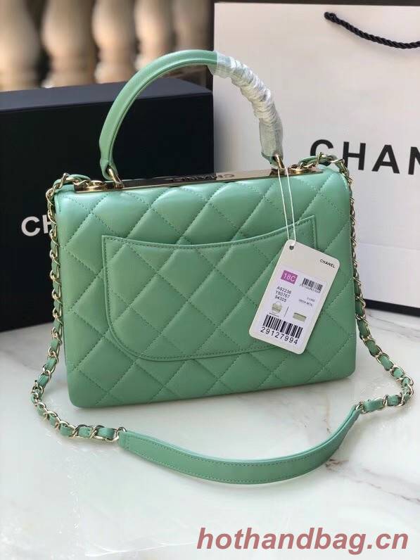 Chanel original lambskin top handle flap bag AS92236 lught green&Gold-Tone Metal