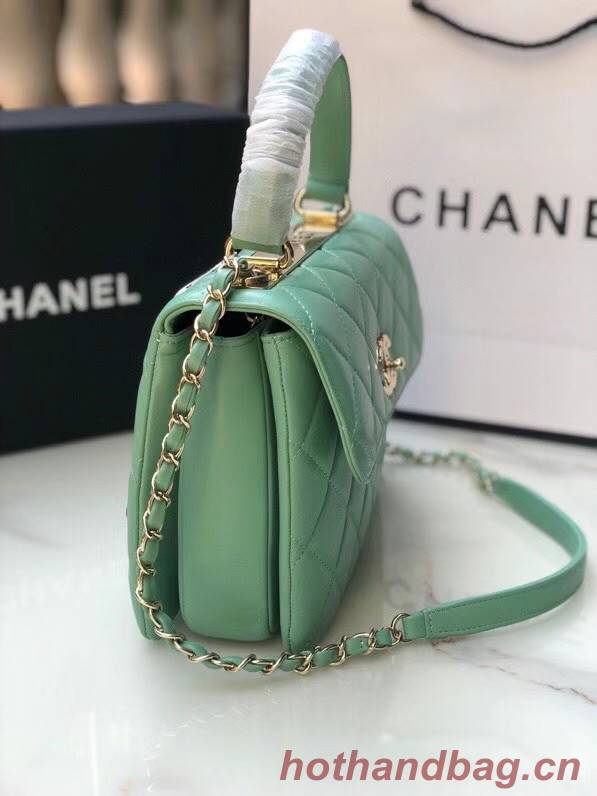 Chanel original lambskin top handle flap bag AS92236 lught green&Gold-Tone Metal