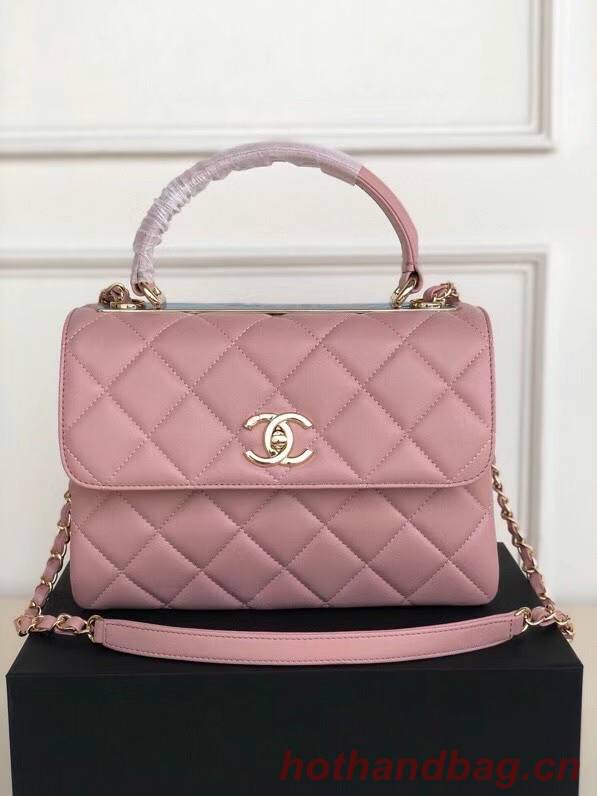 Chanel original lambskin top handle flap bag AS92236 pink&Gold-Tone Metal