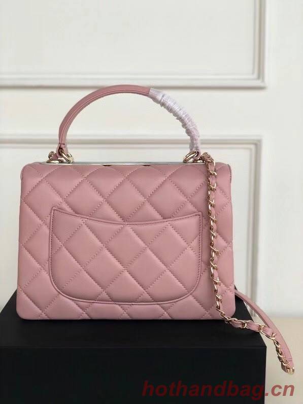 Chanel original lambskin top handle flap bag AS92236 pink&Gold-Tone Metal