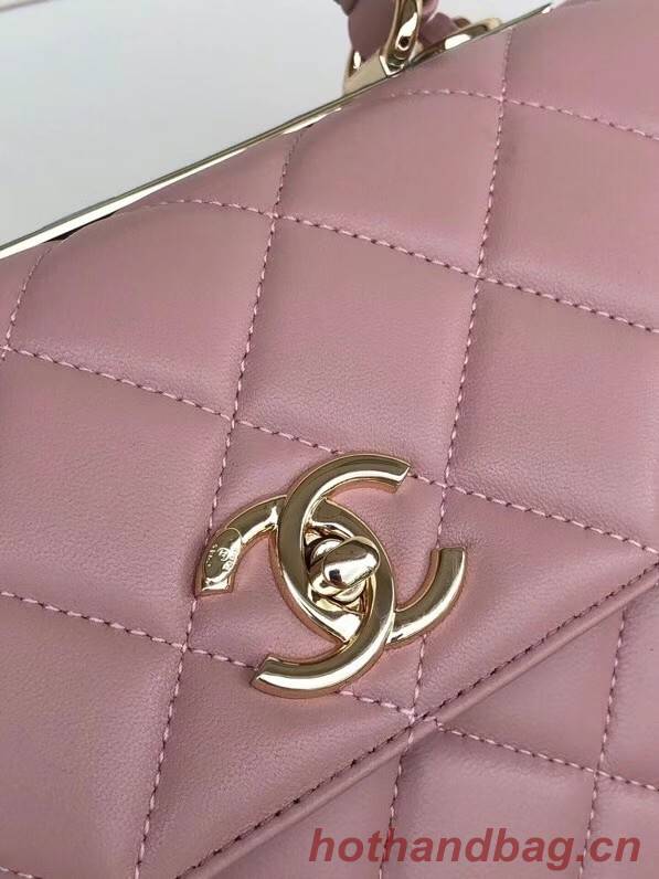 Chanel original lambskin top handle flap bag AS92236 pink&Gold-Tone Metal