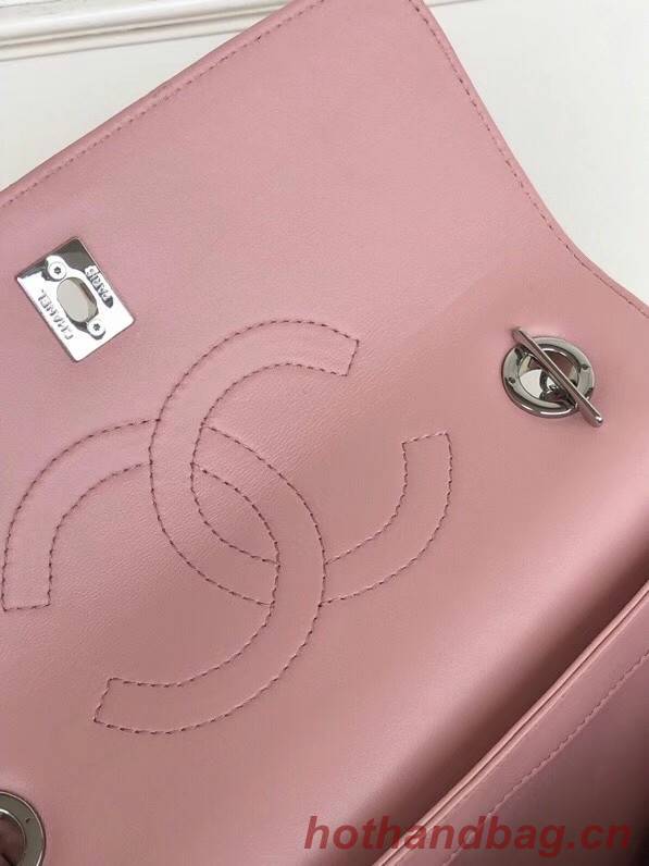 Chanel original lambskin top handle flap bag AS92236 pink&silver-Tone Metal