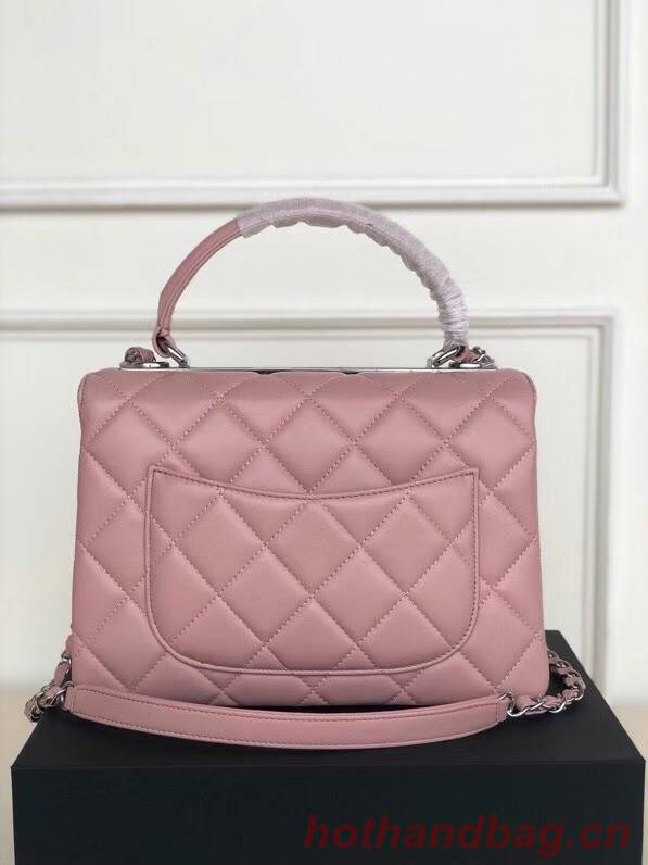 Chanel original lambskin top handle flap bag AS92236 pink&silver-Tone Metal