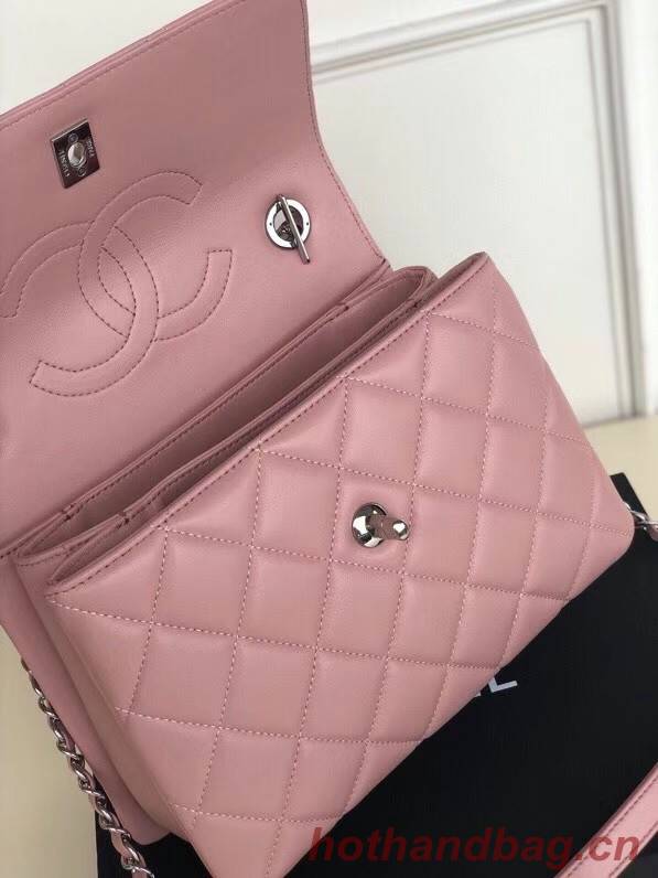 Chanel original lambskin top handle flap bag AS92236 pink&silver-Tone Metal