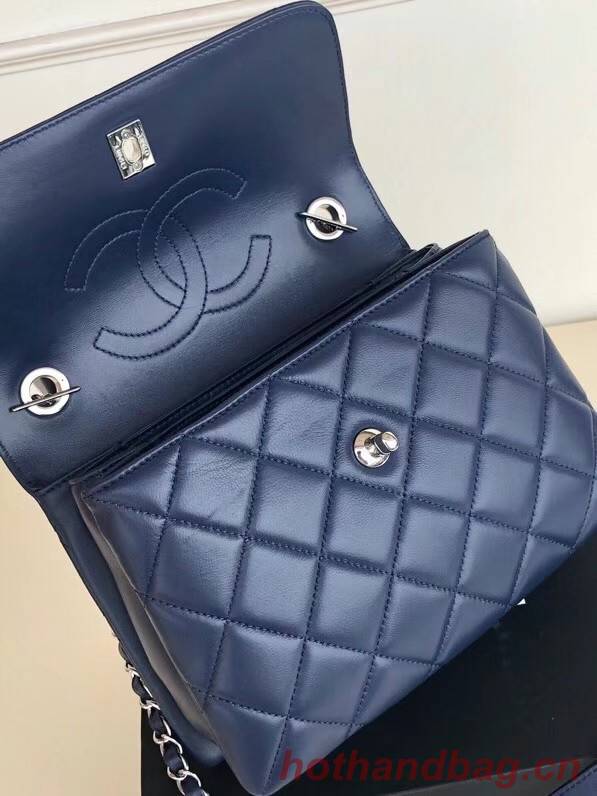 Chanel original lambskin top handle flap bag AS92236 royal blue&silver-Tone Metal