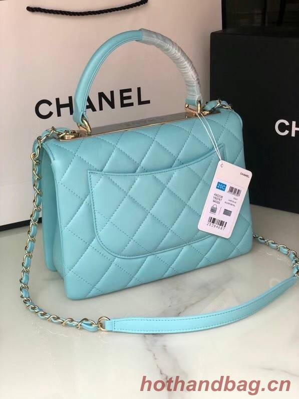 Chanel original lambskin top handle flap bag AS92236 sky blue&Gold-Tone Metal