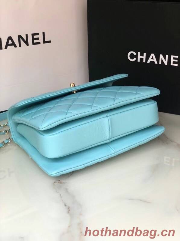 Chanel original lambskin top handle flap bag AS92236 sky blue&Gold-Tone Metal