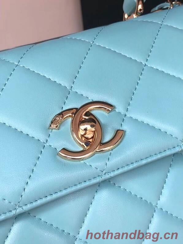 Chanel original lambskin top handle flap bag AS92236 sky blue&Gold-Tone Metal