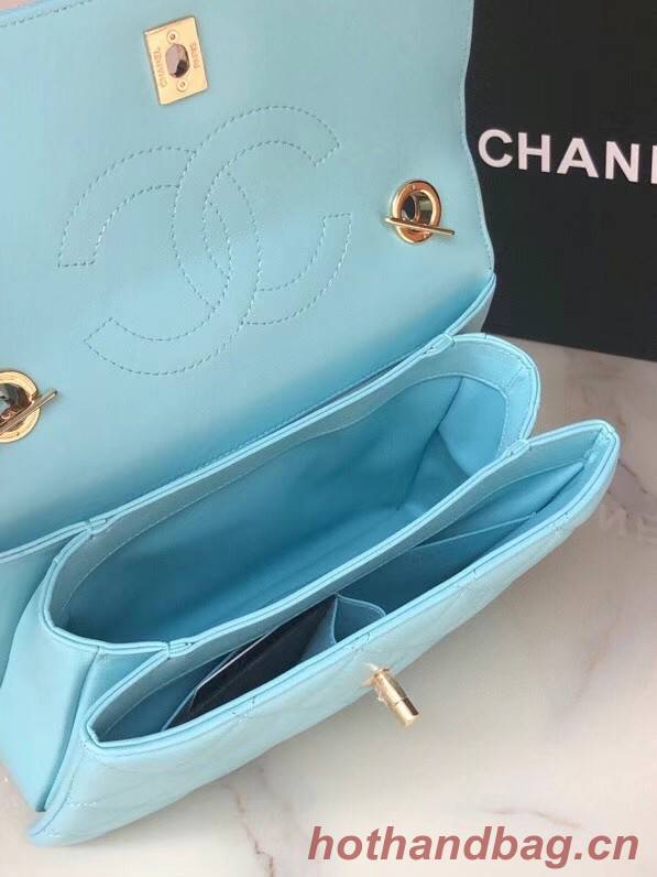 Chanel original lambskin top handle flap bag AS92236 sky blue&Gold-Tone Metal