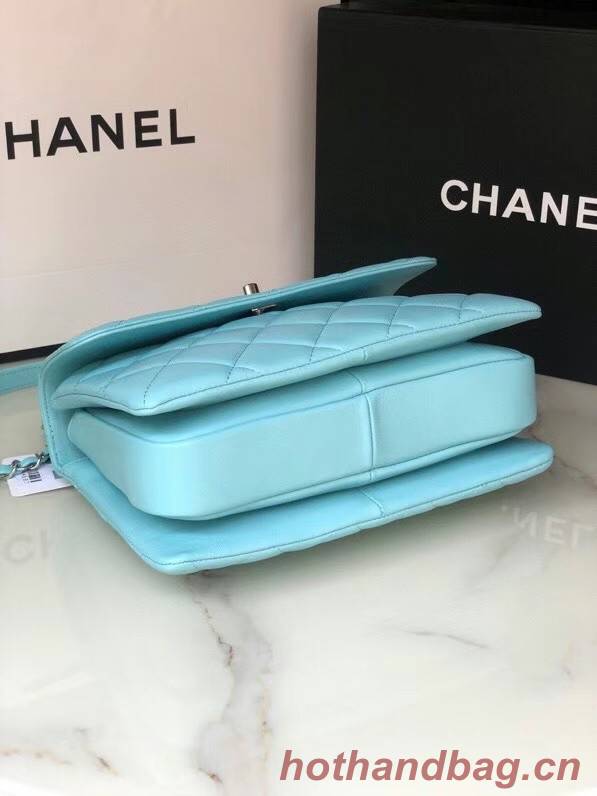 Chanel original lambskin top handle flap bag AS92236 sky blue&silver-Tone Metal