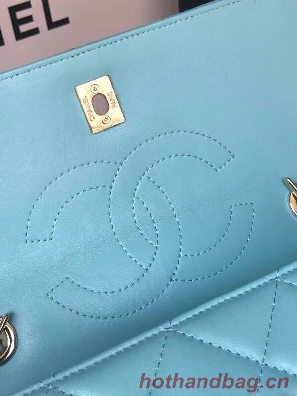 Chanel original lambskin top handle flap bag AS92236 sky blue&Gold-Tone Metal