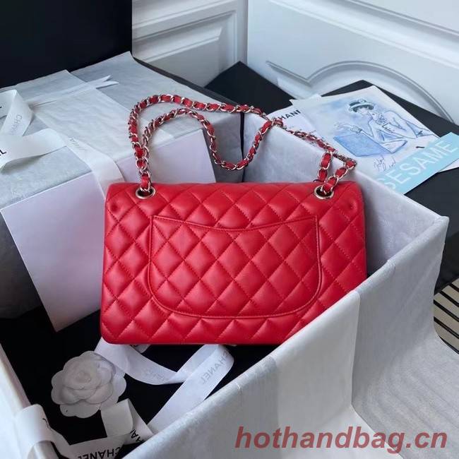 chanel classic handbag Lambskin & silver Metal A01112 red