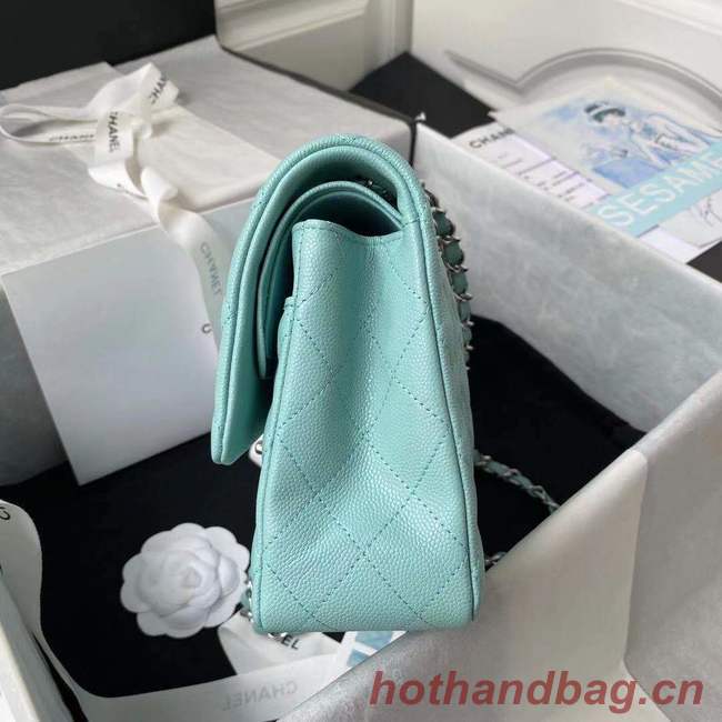 chanel flap bag Grained Calfskin & silver Metal A01112 light blue