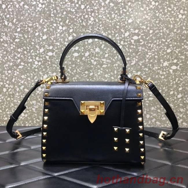 VALENTINO GARAVANI Rockstud Alcove Small grain calf leather handbag 2B0J71 black