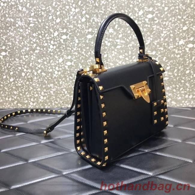 VALENTINO GARAVANI Rockstud Alcove Small grain calf leather handbag 2B0J71 black