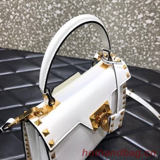 VALENTINO GARAVANI Rockstud Alcove Small grain calf leather handbag 2B0J71 white