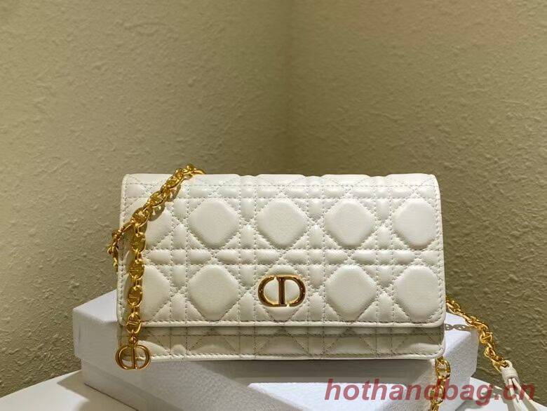 DIOR CARO BELT POUCH WITH CHAIN Latte Supple Cannage Calfskin S5091UW